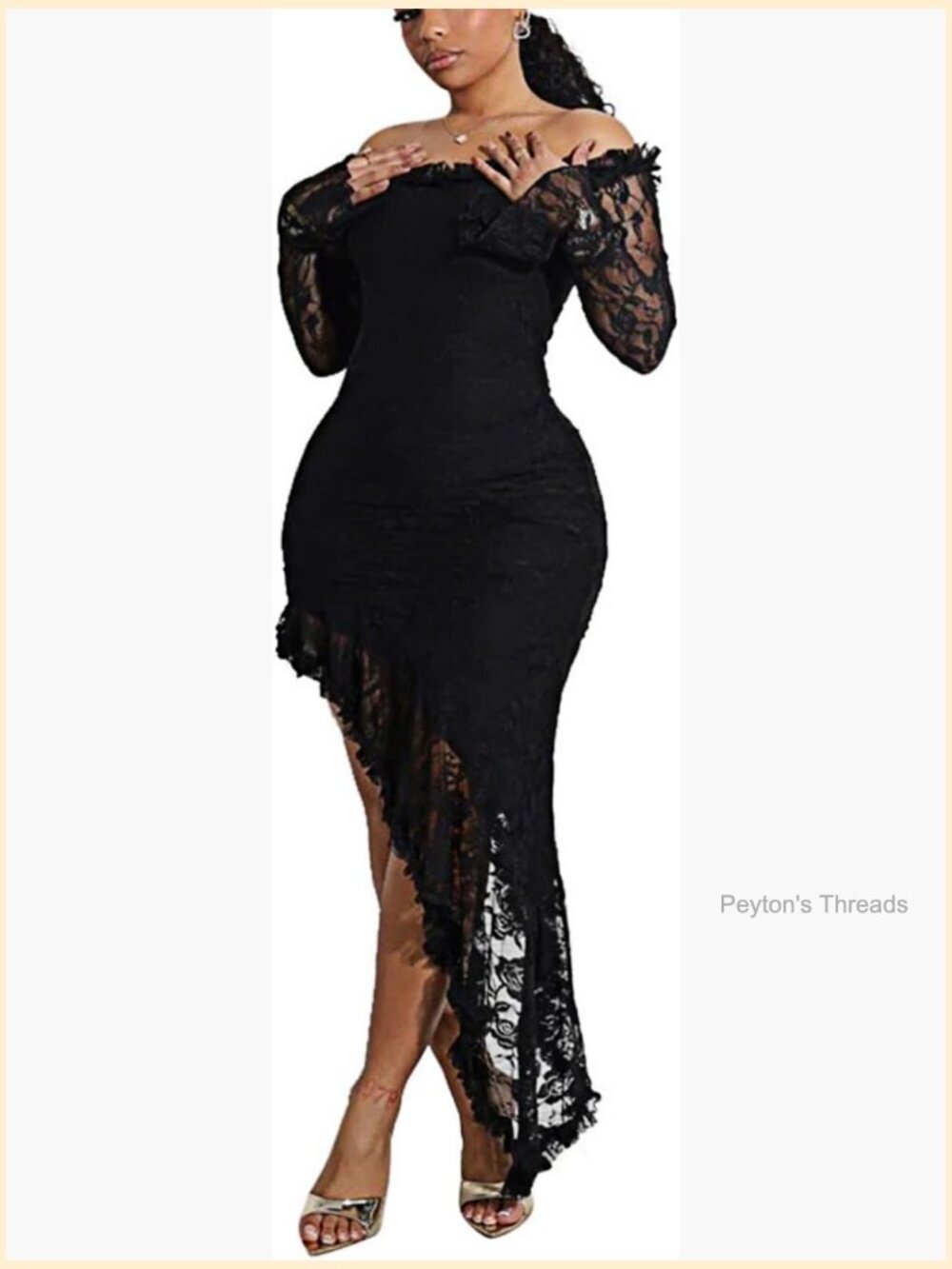 Off Shoulder Long Sleeve Lace Bodycon Maxi Dress Cocktail Party Gown